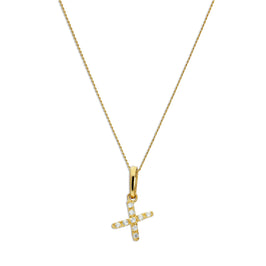 9ct Gold & Clear CZ Crystal Hanging Script Alphabet Letter X Pendant on 16 - 20 Inches Chain