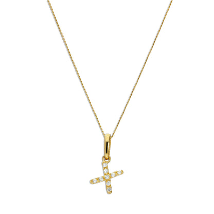 9ct Gold & Clear CZ Crystal Hanging Script Alphabet Letter X Pendant on 16 - 20 Inches Chain