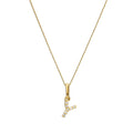 9ct Gold & Clear CZ Crystal Hanging Script Alphabet Letter Y Pendant on 16 - 20 Inches Chain