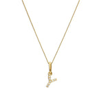 9ct Gold & Clear CZ Crystal Hanging Script Alphabet Letter Y Pendant on 16 - 20 Inches Chain