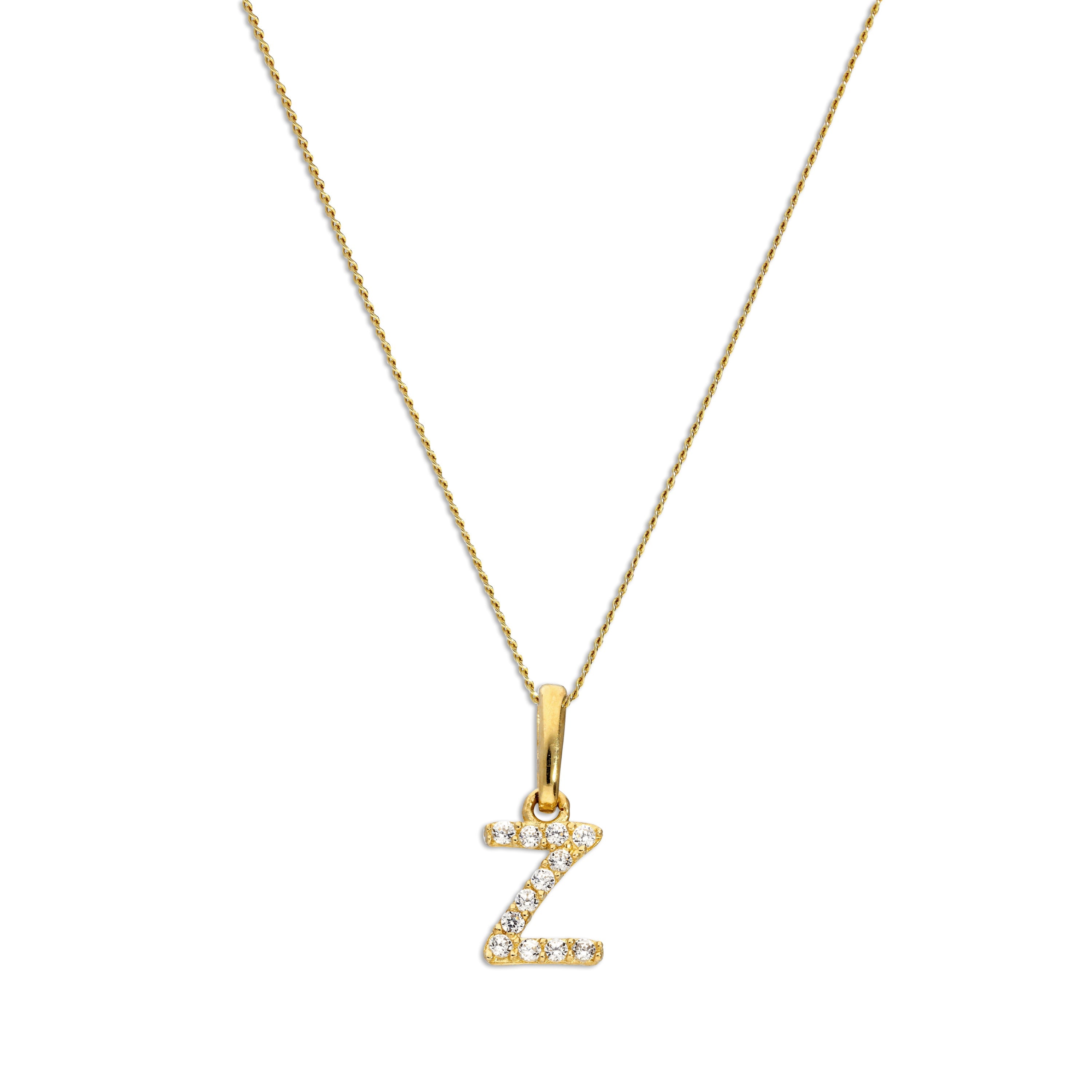 9ct Gold & Clear CZ Crystal Hanging Script Alphabet Letter Z Pendant on ...