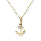 9ct Gold & Clear CZ Crystal Anchor Pendant Necklace