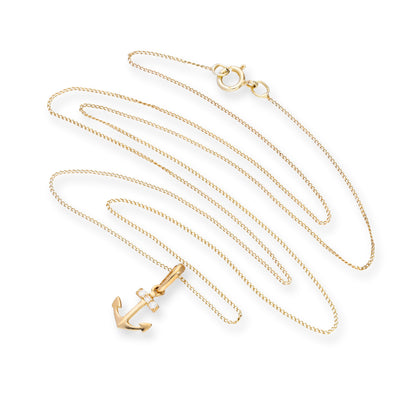 9ct Gold & Clear CZ Crystal Anchor Pendant Necklace