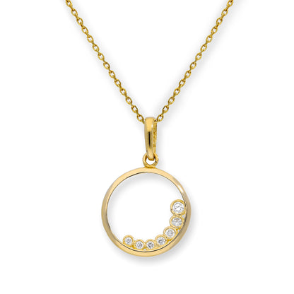 9 Karat Gold & Klar CZ Kristall Ausgeschnitten Kreis Anhänger Halskette