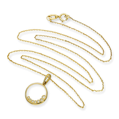 9ct Gold & Clear CZ Crystal Cut Out Circle Pendant Necklace