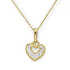 9ct Gold & Clear CZ Crystal Double Cut Out Heart Pendant Necklace