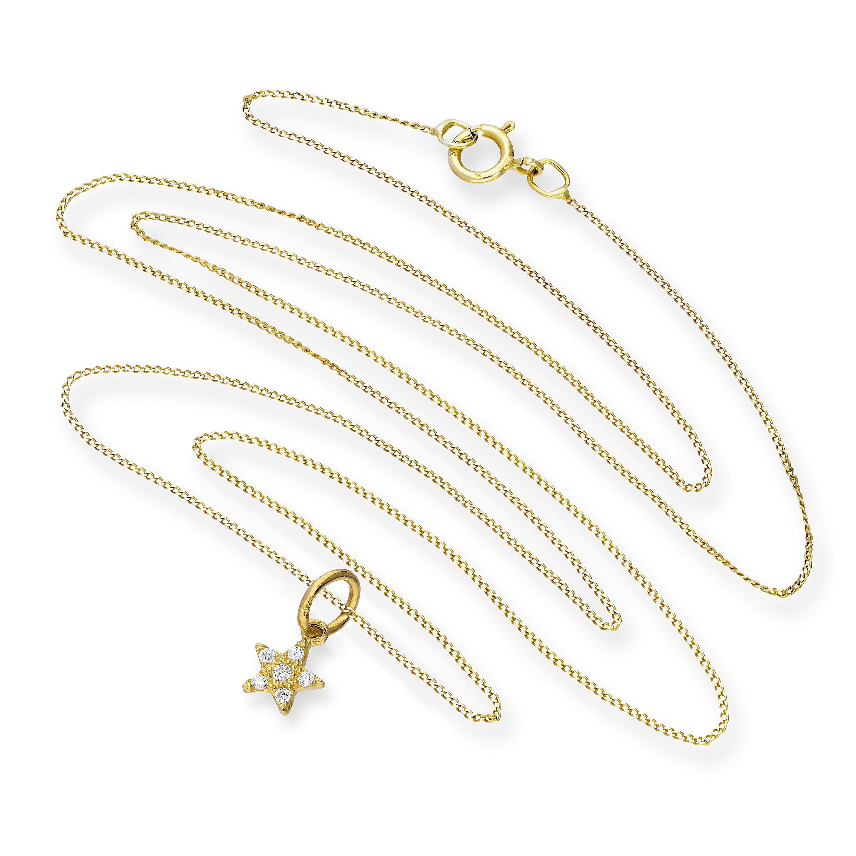 9ct Gold & Clear CZ Crystal Star Pendant Necklace