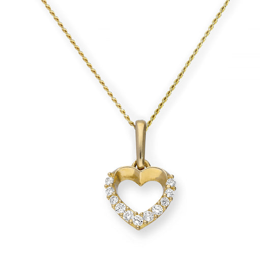 9 Karat Gold & Klar CZ Kristall Ausgeschnitten Herz Anhänger Halskette