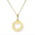 9ct Gold Round Pendant w Cut Out Heart on Chain