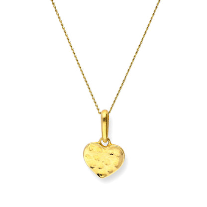 9ct Gold Hammered Finish Heart Pendant Necklace