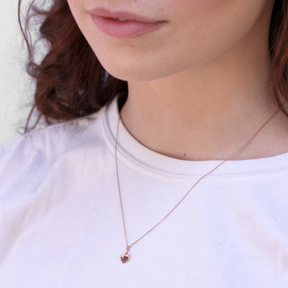 9ct Rose Gold Hammered Finish Heart Pendant Necklace