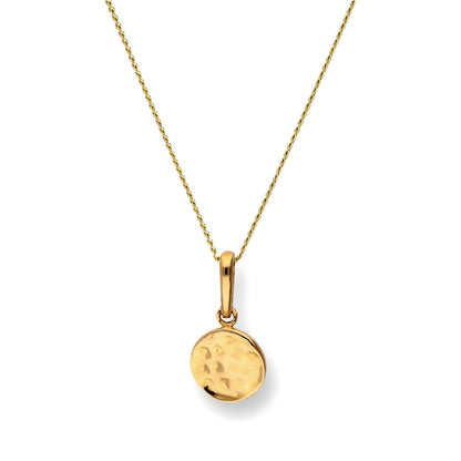 9ct Gold Hammered Finish Round Pendant Necklace