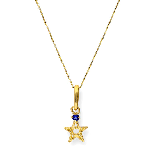 9 Karat Gold & Saphir CZ Kristall Pentagramm Stern Anhänger Halskette