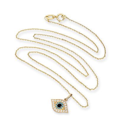 9ct Gold & CZ Crystal Evil Eye Pendant Necklace