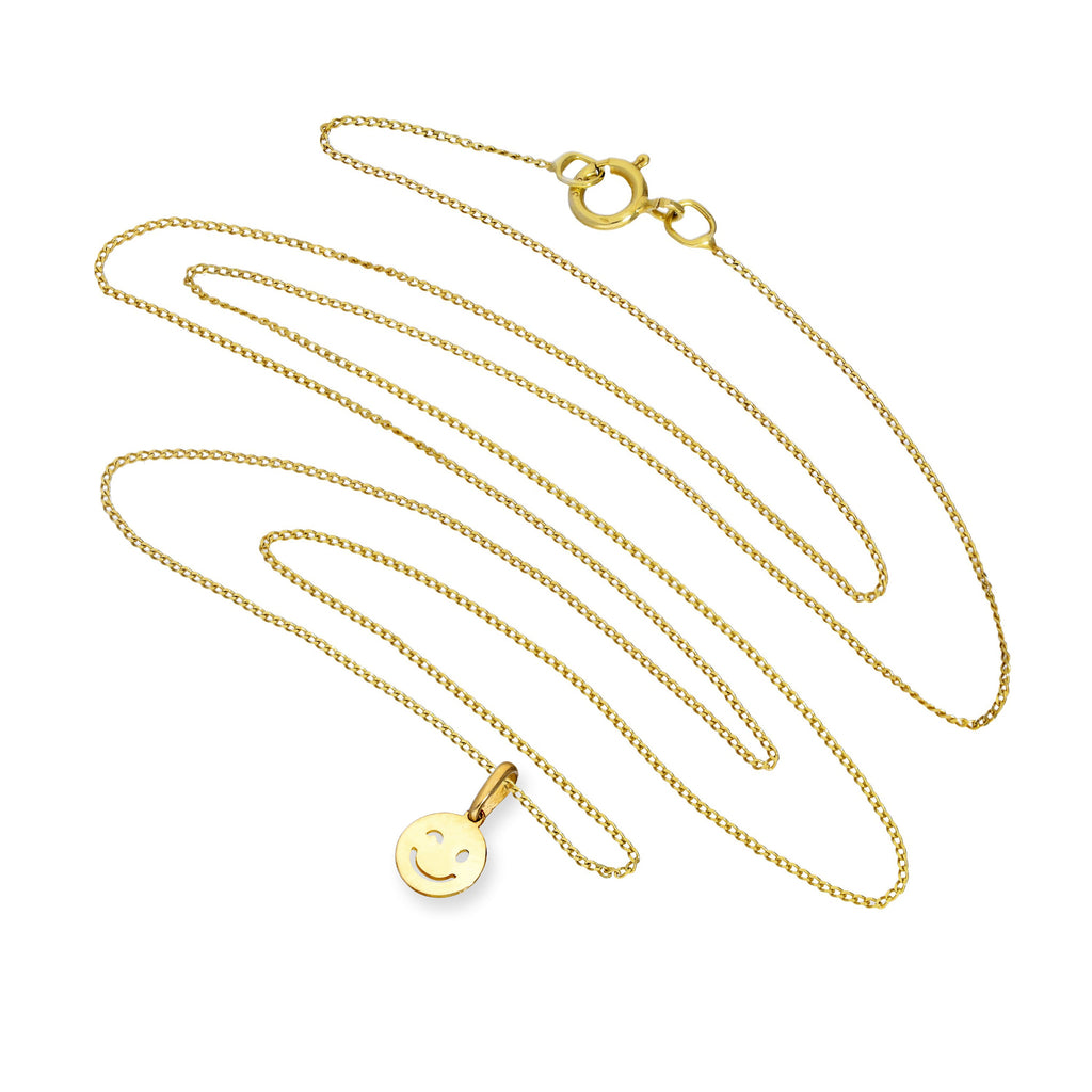 9ct Gold Winking Smiley Face Pendant Necklace