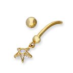 9ct Gold & Hanging Clear CZ Crystal Star Ball End Belly Bar