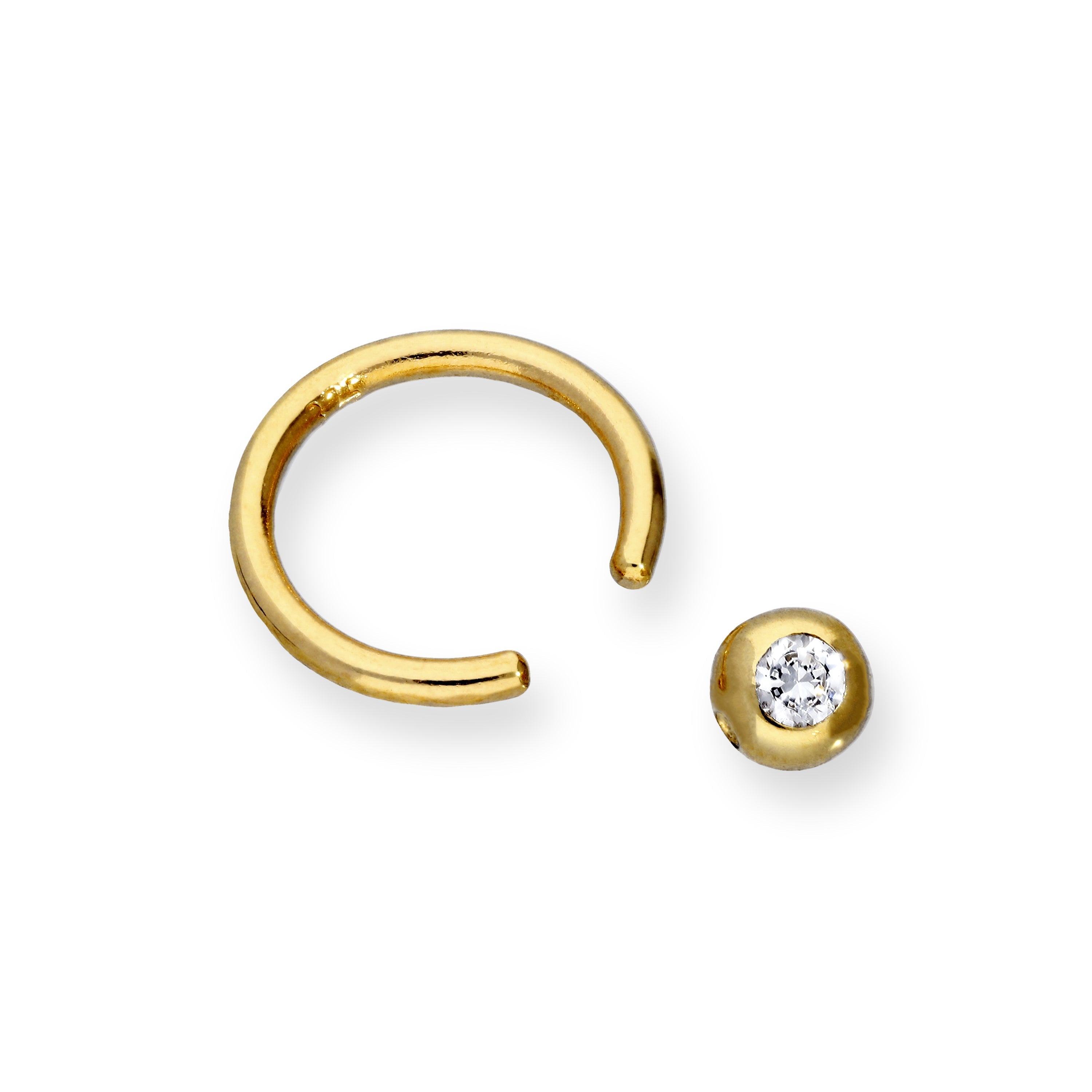 9ct Gold & Clear CZ Crystal Ball Closure Ring Nose Ring BCR