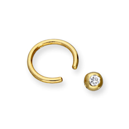 9ct Gold & Clear CZ Crystal Ball Closure Ring Nose Ring BCR