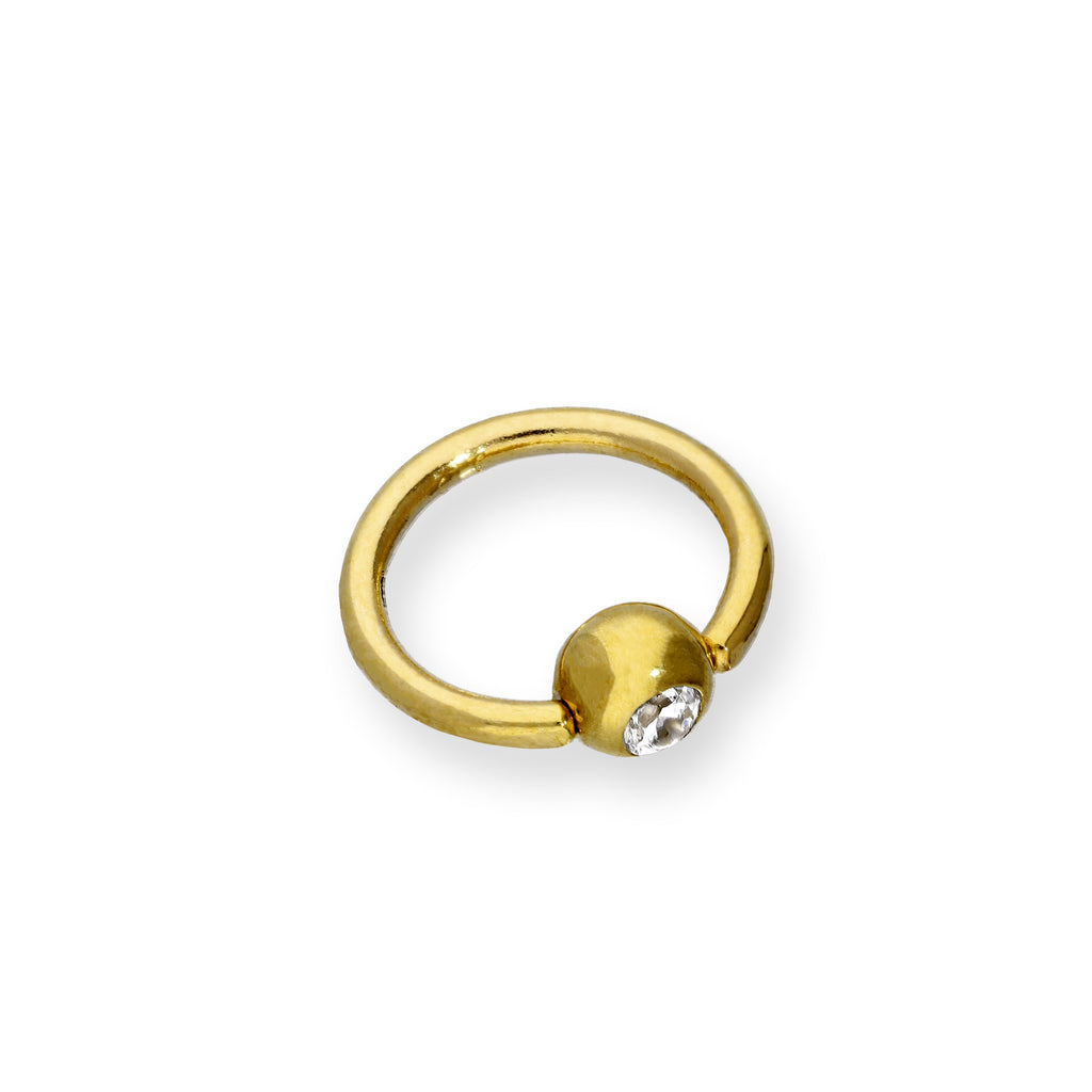 9ct Gold & Clear CZ Crystal Ball Closure Ring Nose Ring BCR