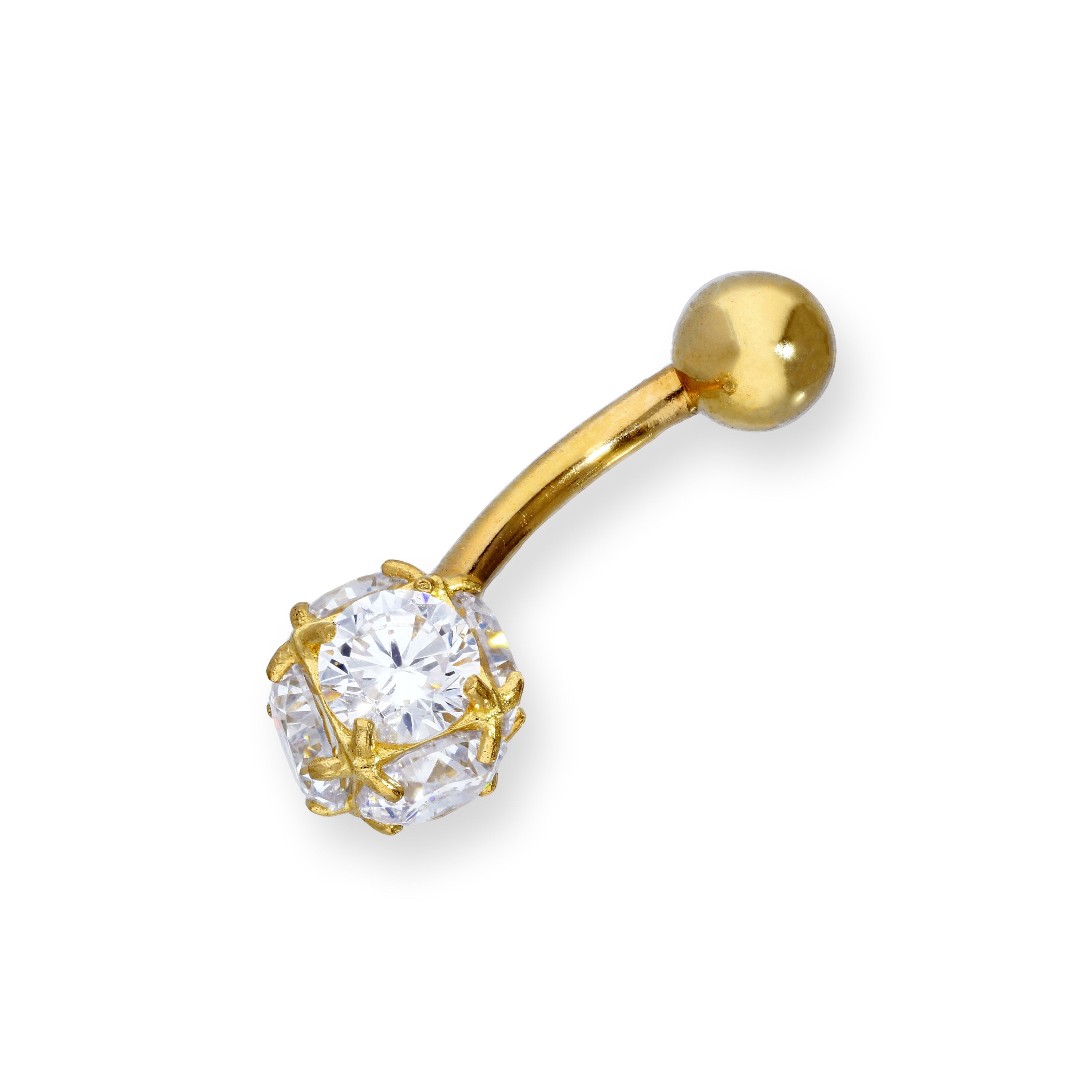 9ct Gold & Clear CZ Crystal Sphere Ball End Belly Bar