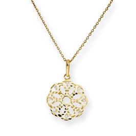 9ct Gold & Clear CZ Crystal Flower Circle Pendant Necklace 16 - 20 Inches