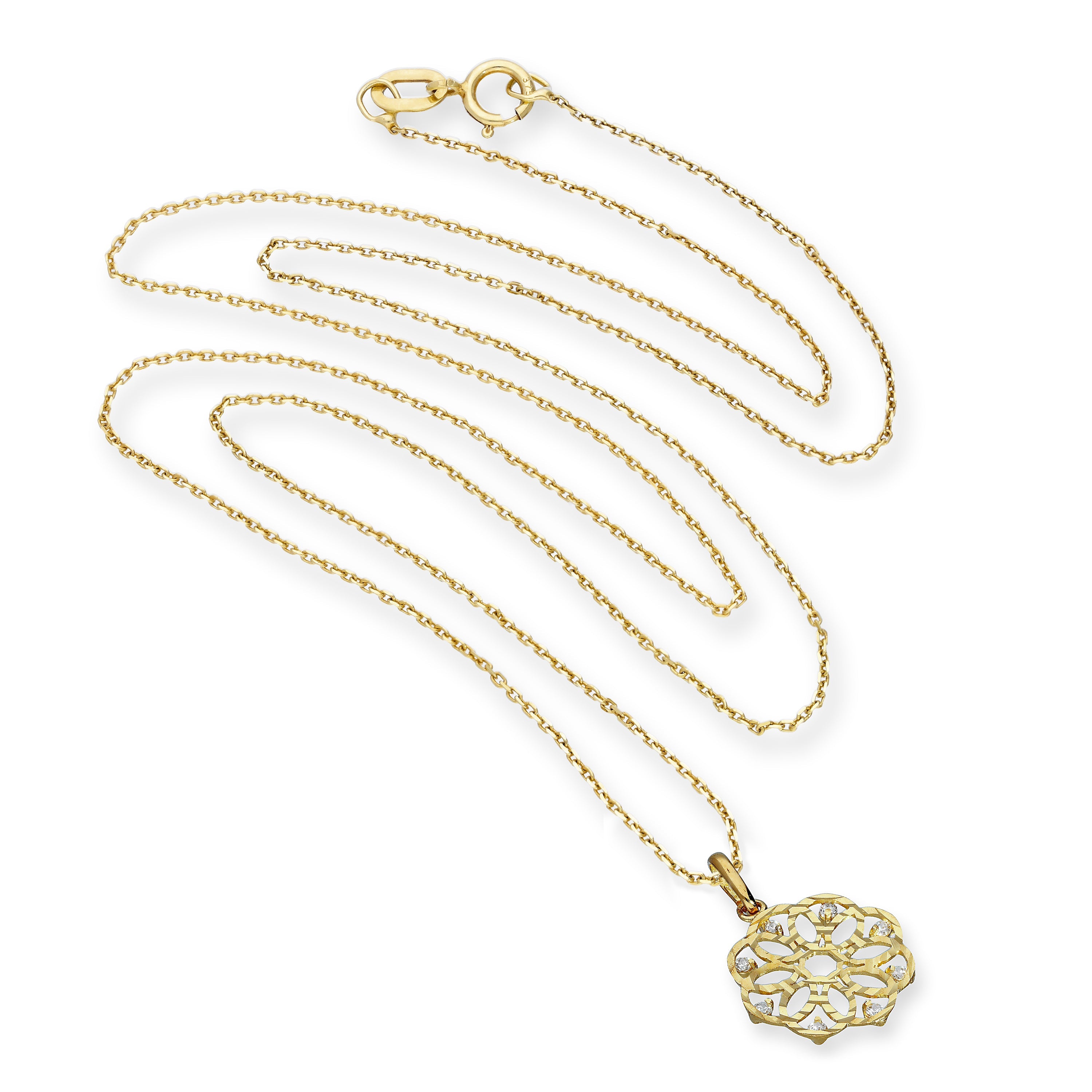 9ct Gold & Clear CZ Crystal Flower Circle Pendant Necklace 16 - 20 Inches