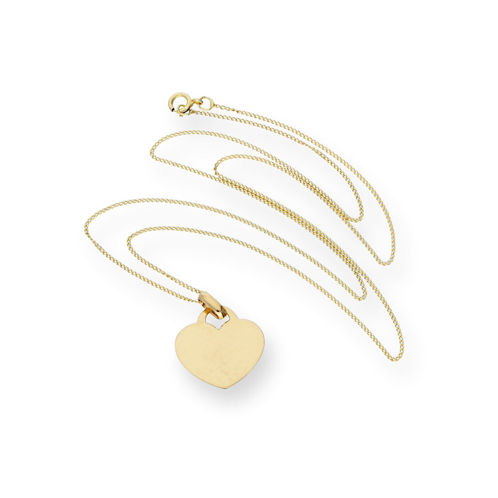 9ct Gold Engravable Heart Pendant Necklace 16 - 18 Inches