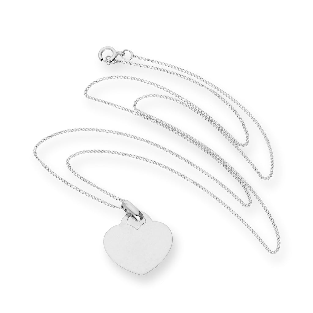 9ct White Gold Engravable Heart Pendant Necklace 16 - 18 Inches