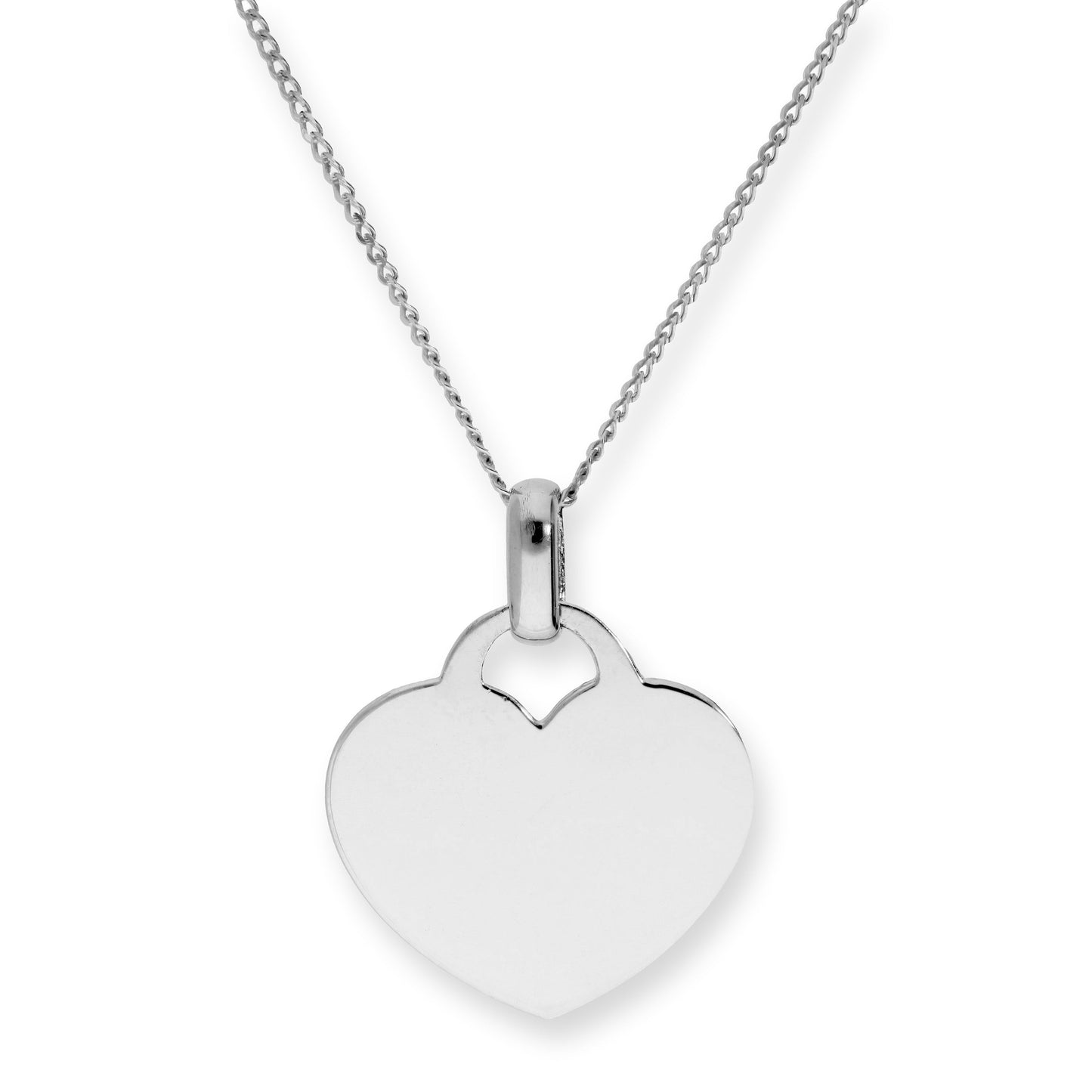 9ct White Gold Engravable Heart Pendant Necklace 16 - 18 Inches