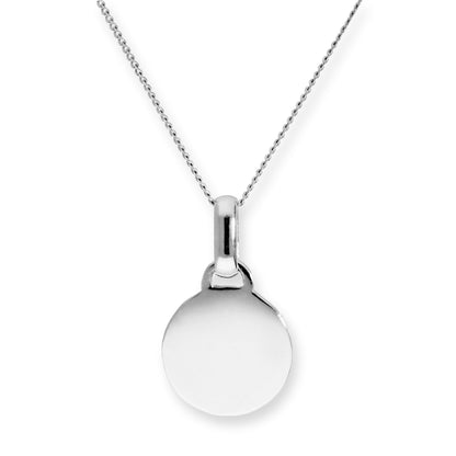9ct White Gold Engravable Round Pendant Necklace 16 - 20 Inches