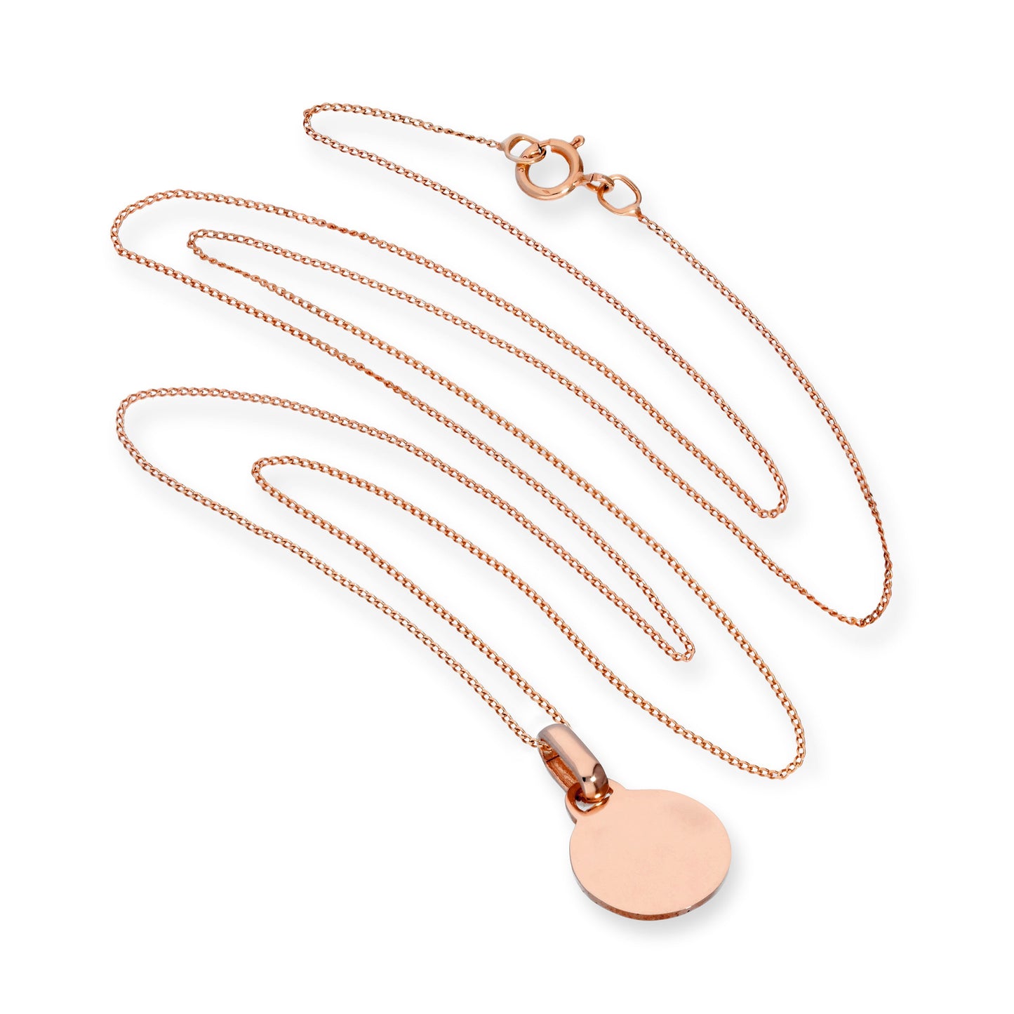 9ct Rose Gold Engravable Round Pendant Necklace 16 - 18 Inches