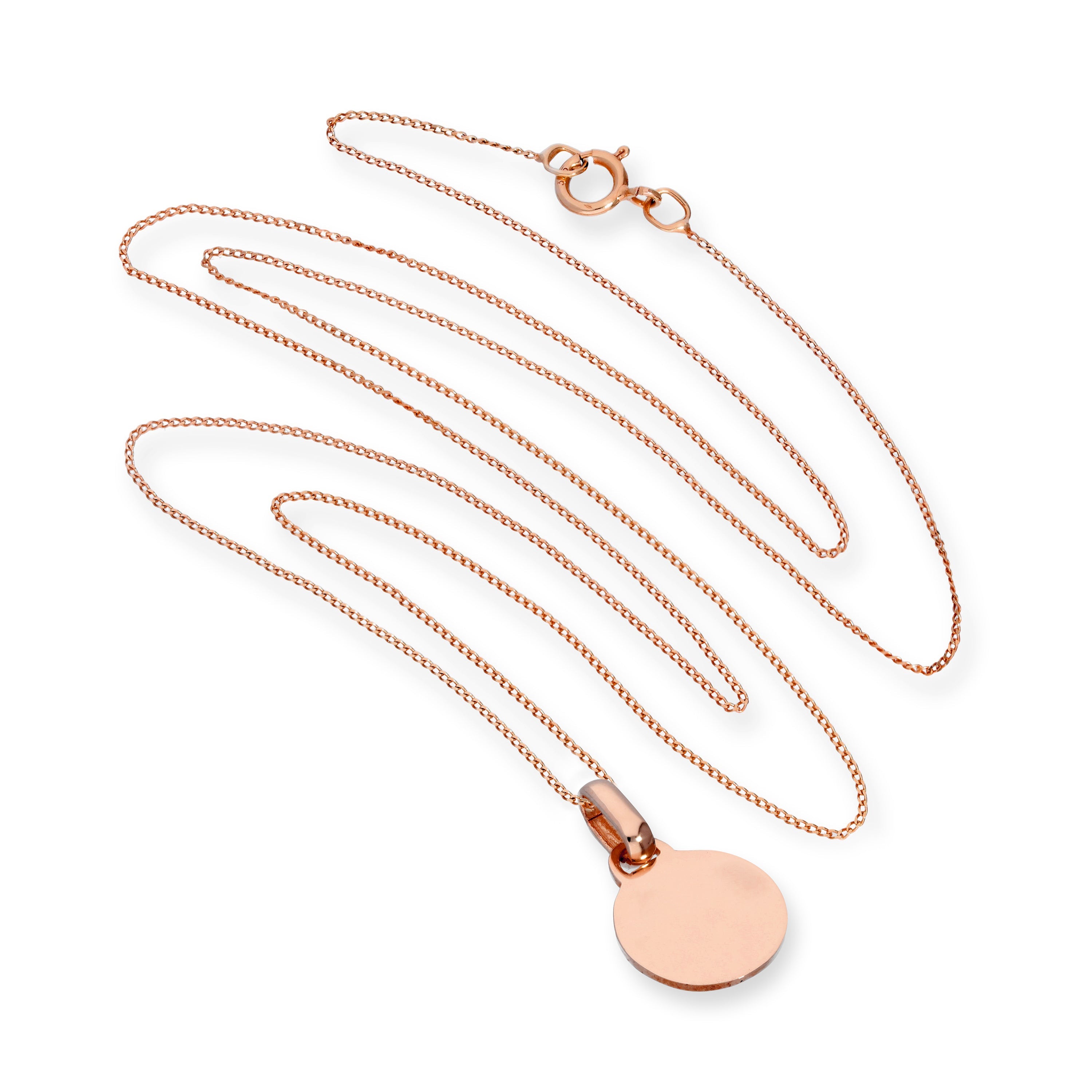 9ct Rose Gold Engravable Round Pendant Necklace 16 - 18 Inches