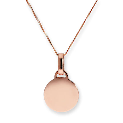 9ct Rose Gold Engravable Round Pendant Necklace 16 - 18 Inches