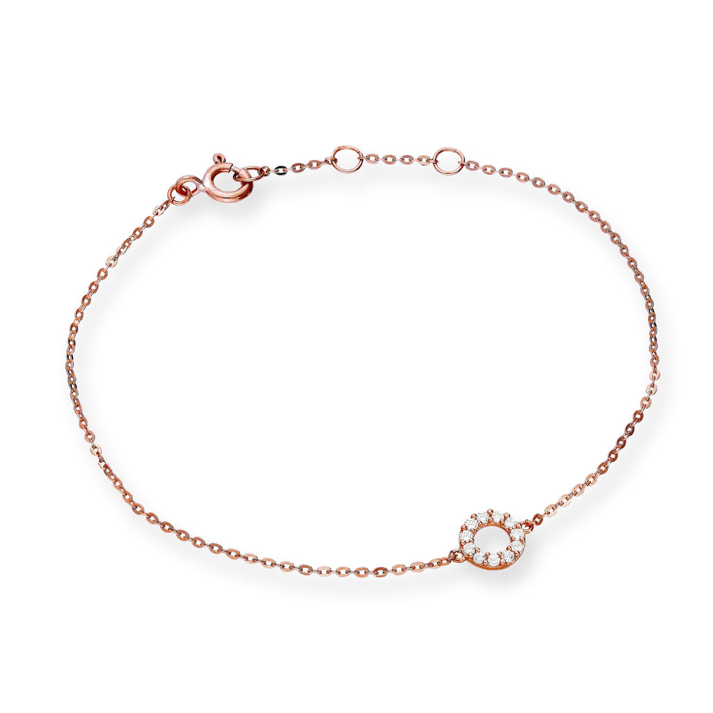 9ct Rose Gold & Clear CZ Crystal 7 Inch Karma Circle Bracelet