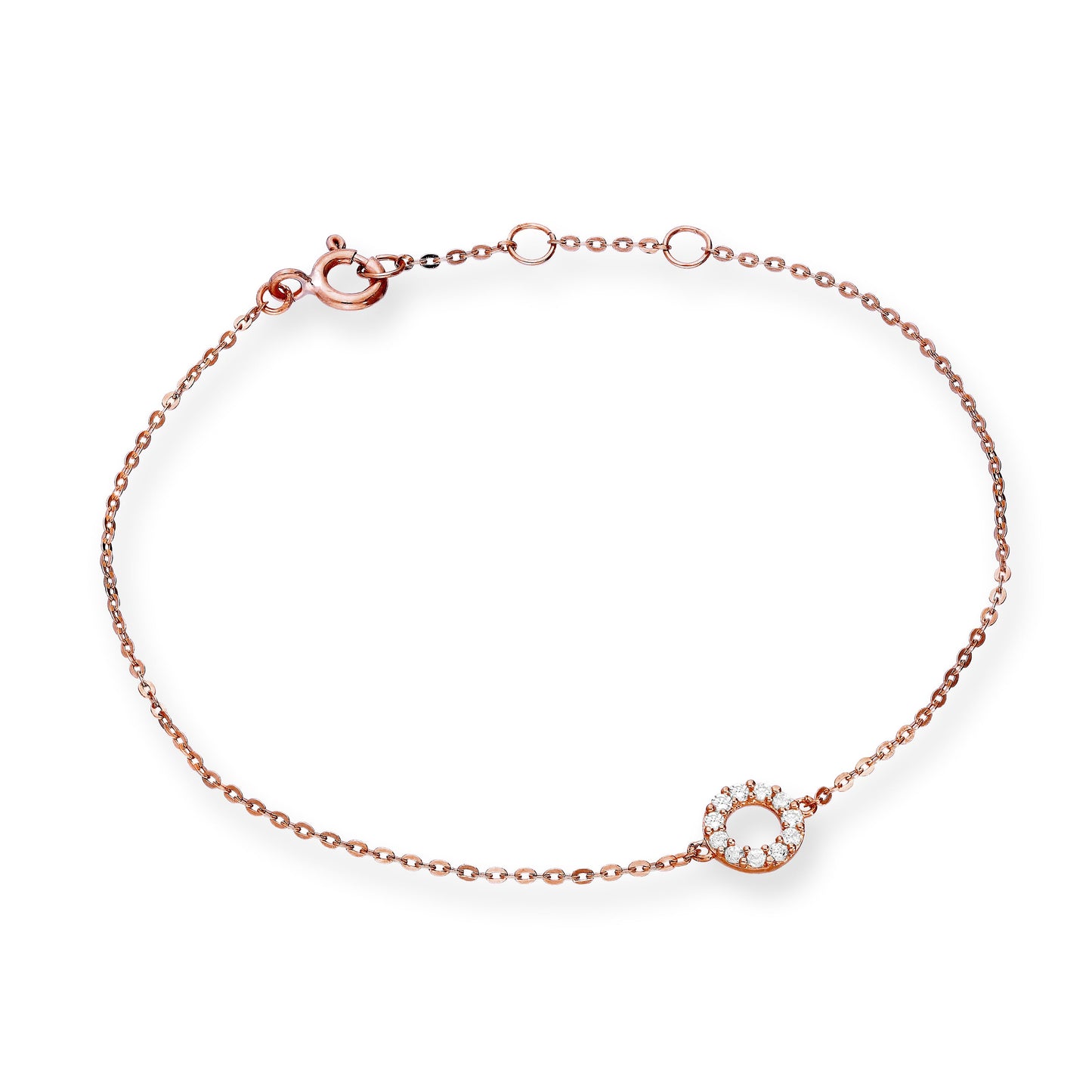 9ct Rose Gold & Clear CZ Crystal 7 Inch Karma Circle Bracelet