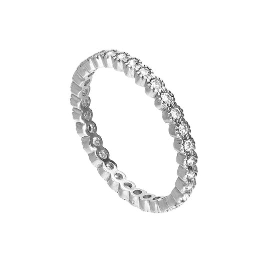 9ct White Gold & Clear CZ Crystal Full Eternity Stacking Ring Size I-U