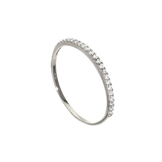 9ct White Gold & Clear CZ Crystal Half Eternity Stacking Ring Size I-U