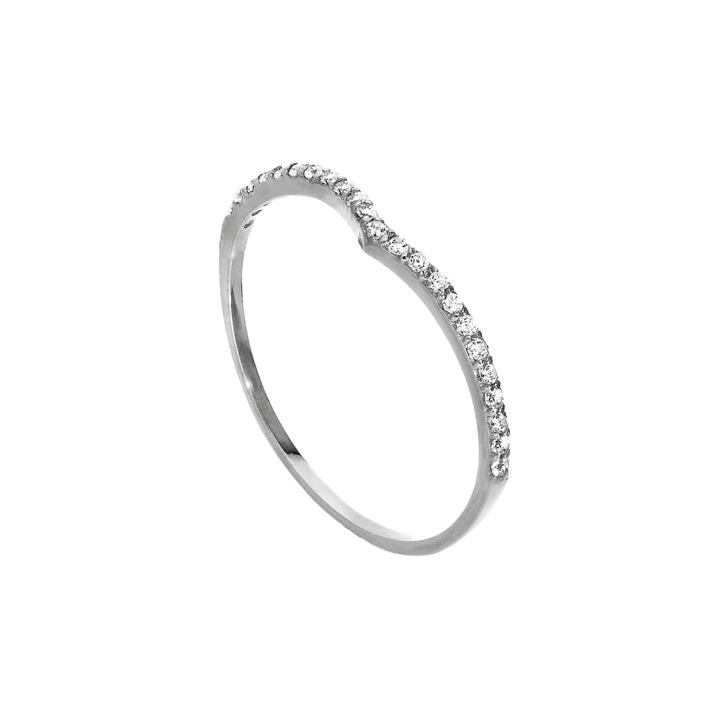 9ct White Gold & Clear CZ Crystal Wishbone Half Eternity Stacking Ring Size I-U