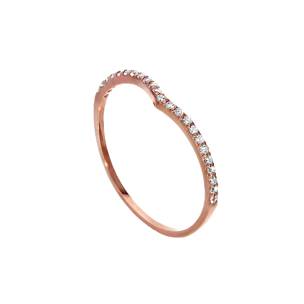 9ct Rose Gold & Clear CZ Crystal Wishbone Half Eternity Stacking Ring Size I-U