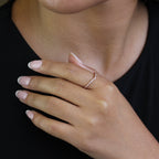 9ct Rose Gold & Clear CZ Crystal Wishbone Half Eternity Stacking Ring Size I-U