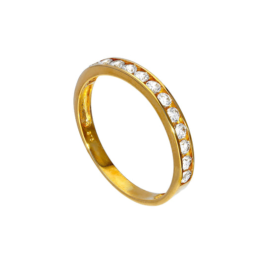 9ct Gold & Clear CZ Crystal Half Eternity Stacking Ring Size I-U