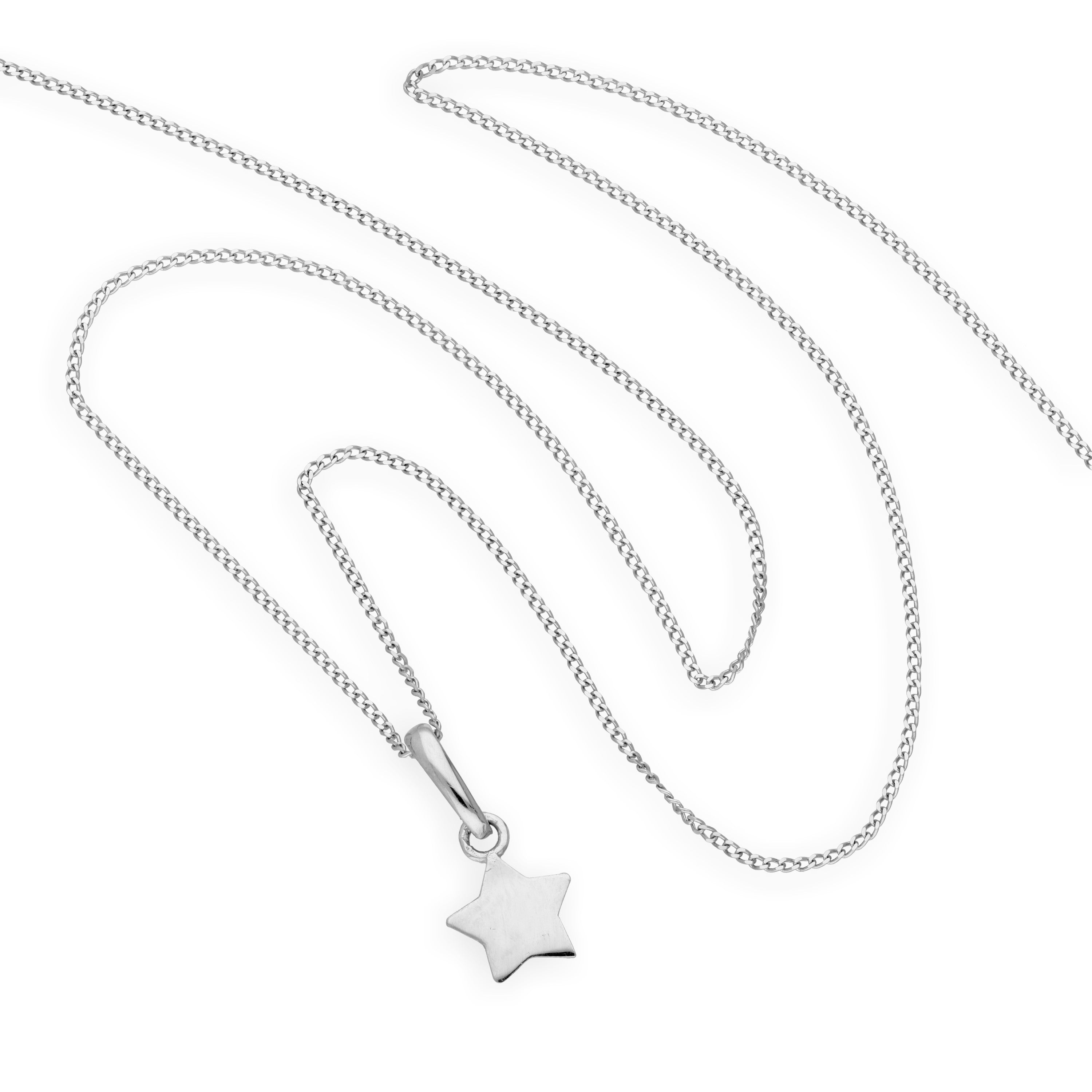 9ct White Gold Star Pendant Necklace 16 - 20 Inches