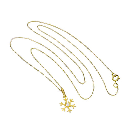 9ct Gold & Clear CZ Crystal Snowflake Pendant Necklace 16 - 20 Inches