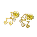 9ct Gold & Clear CZ Crystal Flying Reindeer Outline Stud Earrings