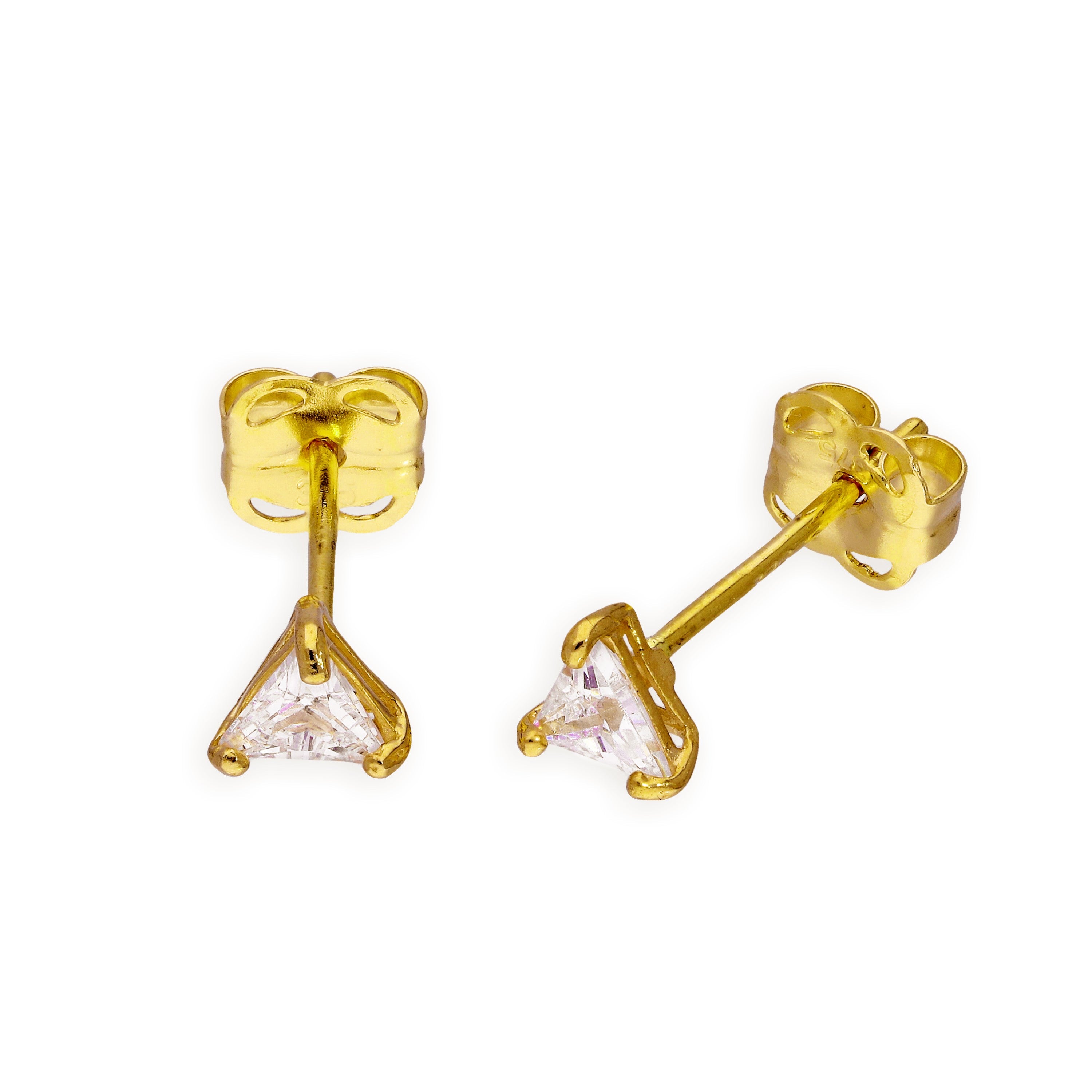 9ct Gold & Clear CZ Crystal Triangle Stud Earrings