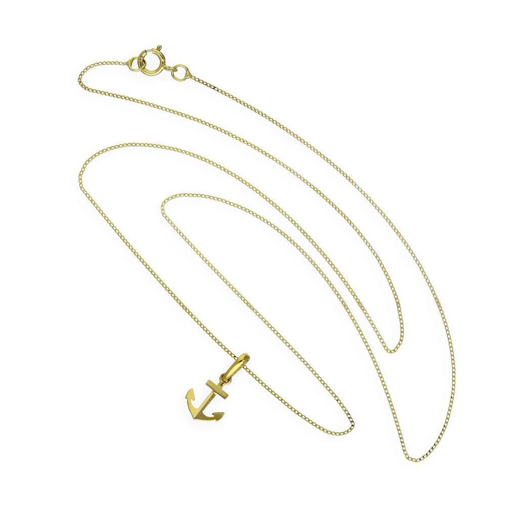 9ct Gold Anchor Pendant Necklace 16 - 20 Inches
