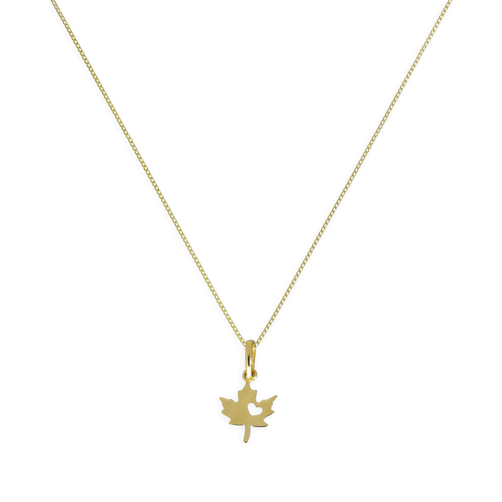 9ct Gold Leaf w Cut Out Heart Pendant Necklace 16 - 20 Inches