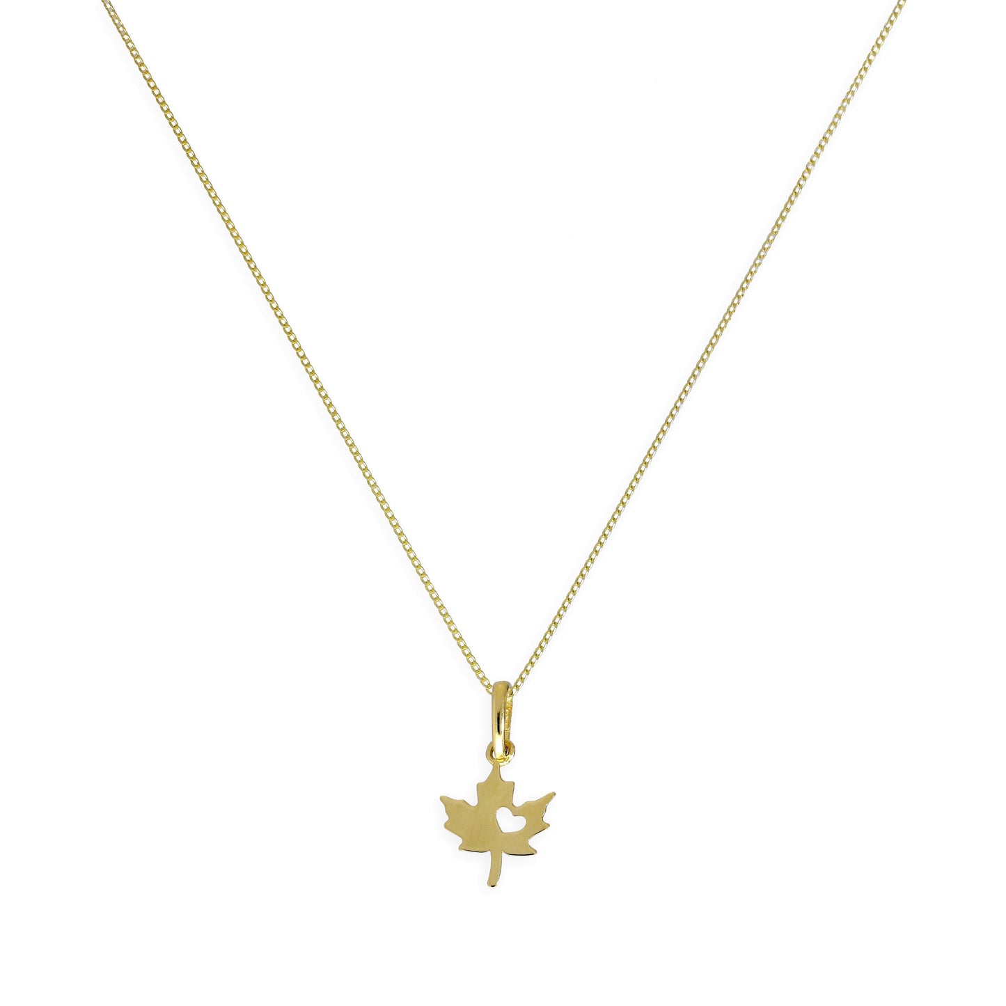 9ct Gold Leaf w Cut Out Heart Pendant Necklace 16 - 20 Inches