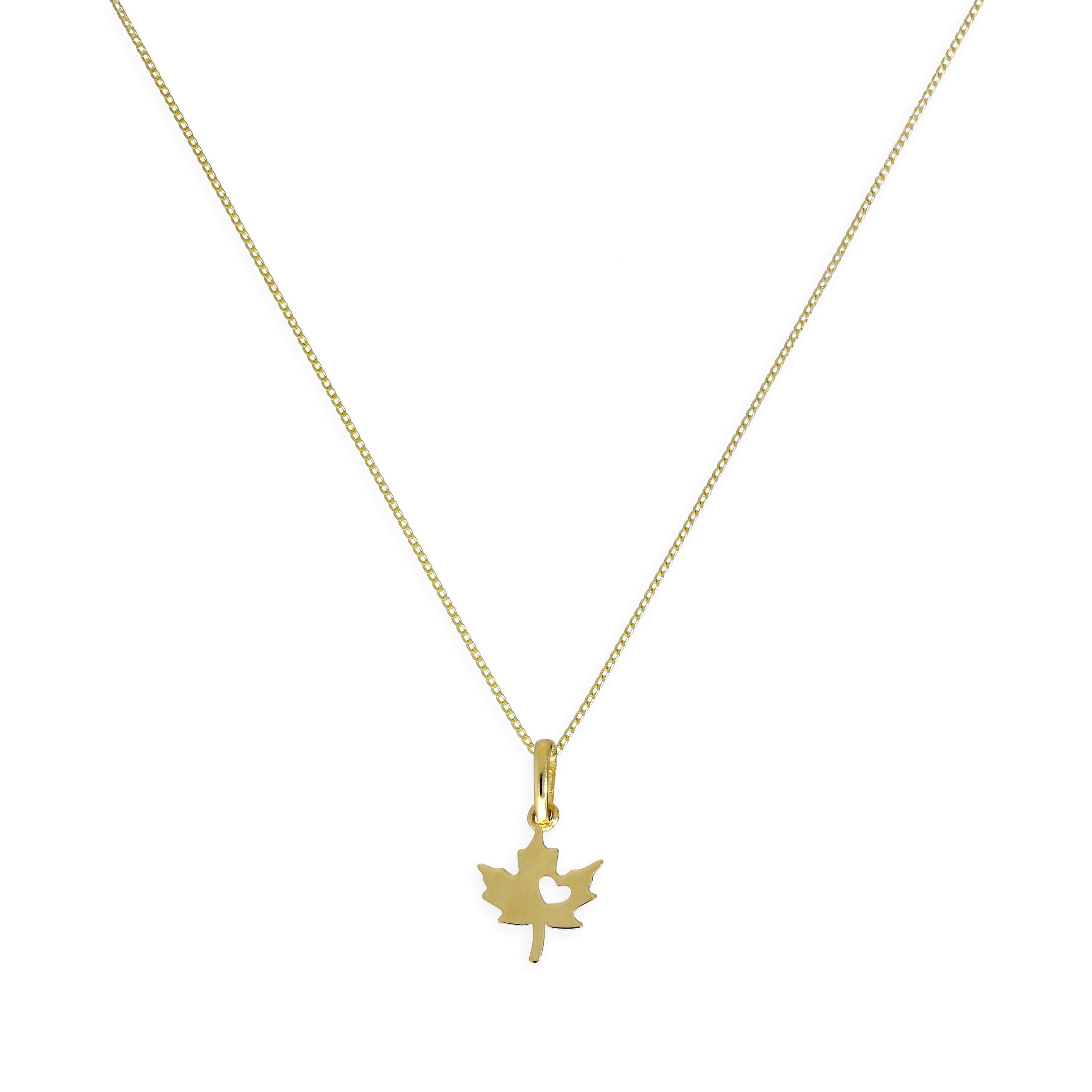 9ct Gold Leaf w Cut Out Heart Pendant Necklace 16 - 20 Inches