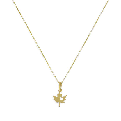 9ct Gold Leaf w Cut Out Heart Pendant Necklace 16 - 20 Inches